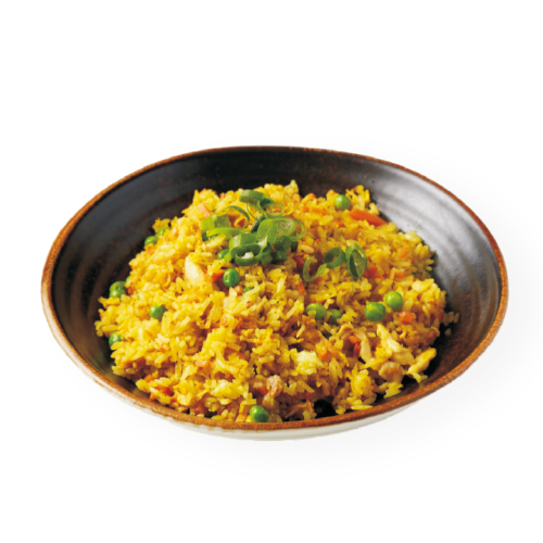 Arroz frito al curry con  pollo y gamba